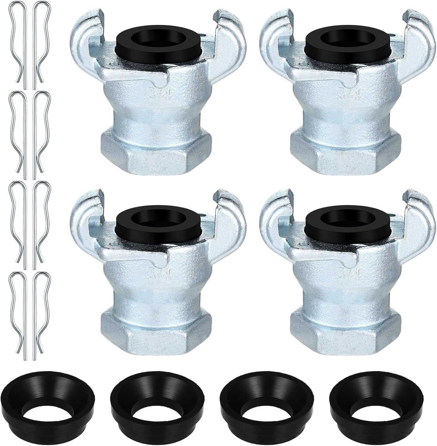 Therwen 4 Sets 3/4 inch Chicago Air Fittings NPT Iron Air Hose Fitting 2 Lug Universal Coupling for Female and Male End(Female End)