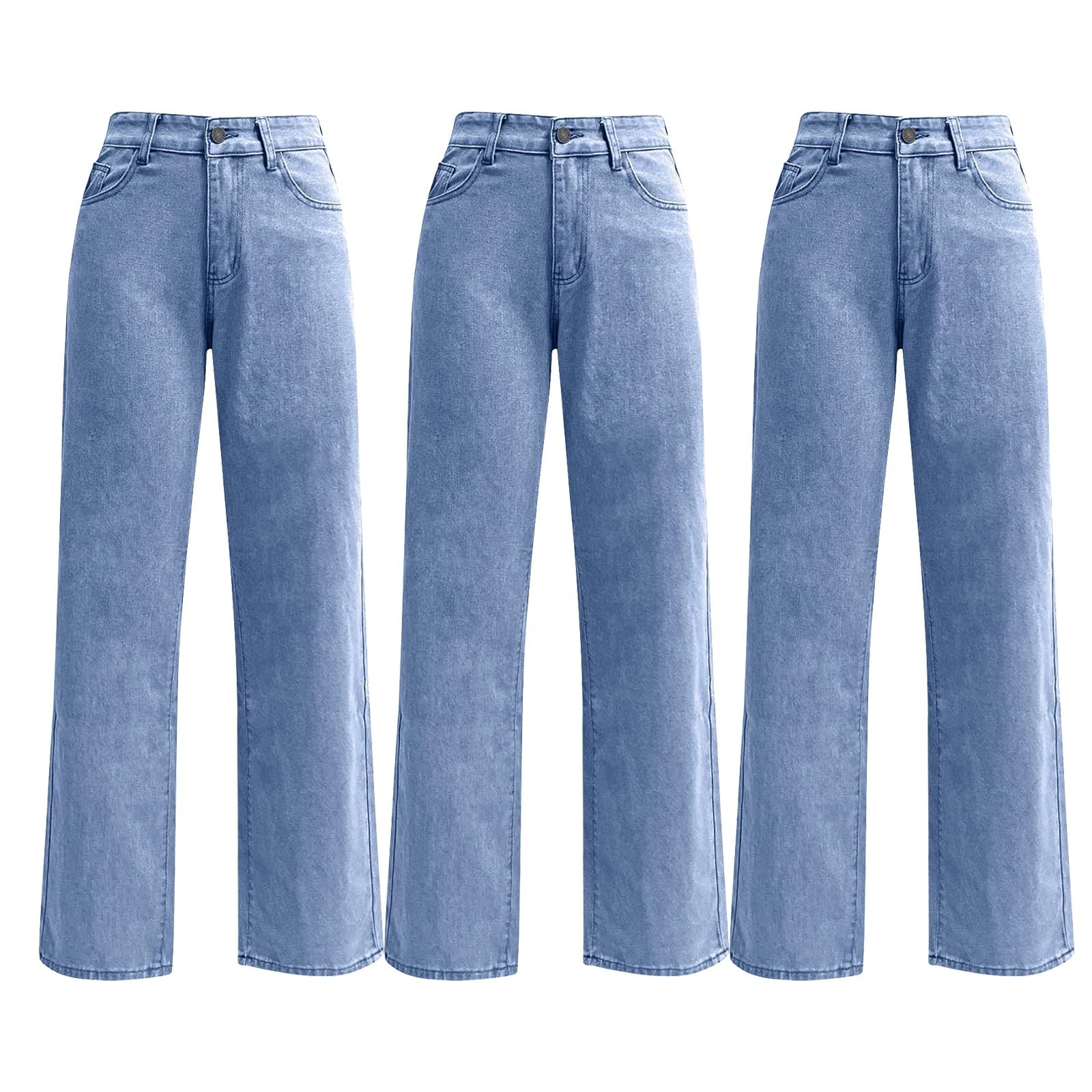 Pantalones vaqueros para mujer, tallas grandes, 3 unidades, pantalones de mezclilla, pantalones vaqueros de pierna recta, pantalones vaqueros de pierna recta, pantalones vaqueros lavados, cómodos