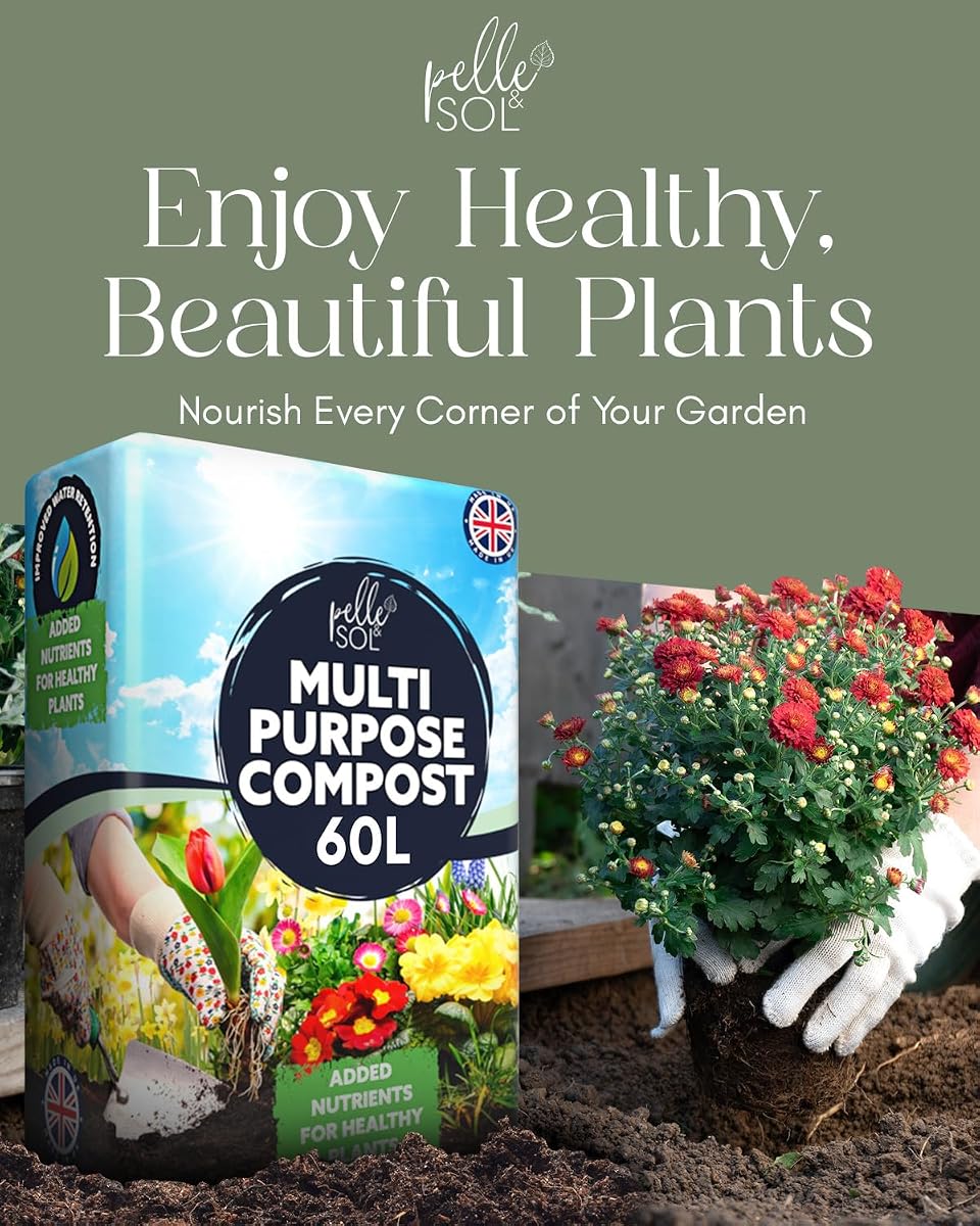 Pelle & Sol 60L Multi Purpose Compost - Compost for Outdoor Plants & Soil for Plants Indoors - Potting Soil for Pots Plants Outdoor - All Purpose Nutrient Rich Fertiliser, Houseplant Potting Mix