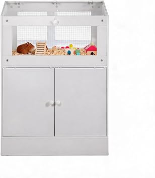 Hamster Cage with Storage Cabinet, Clear Acrylic Small Animal Cage, Ventilated Habitat for Gerbils, Rats, Guinea Pigs, Transparent Pet Cage with Base Storage