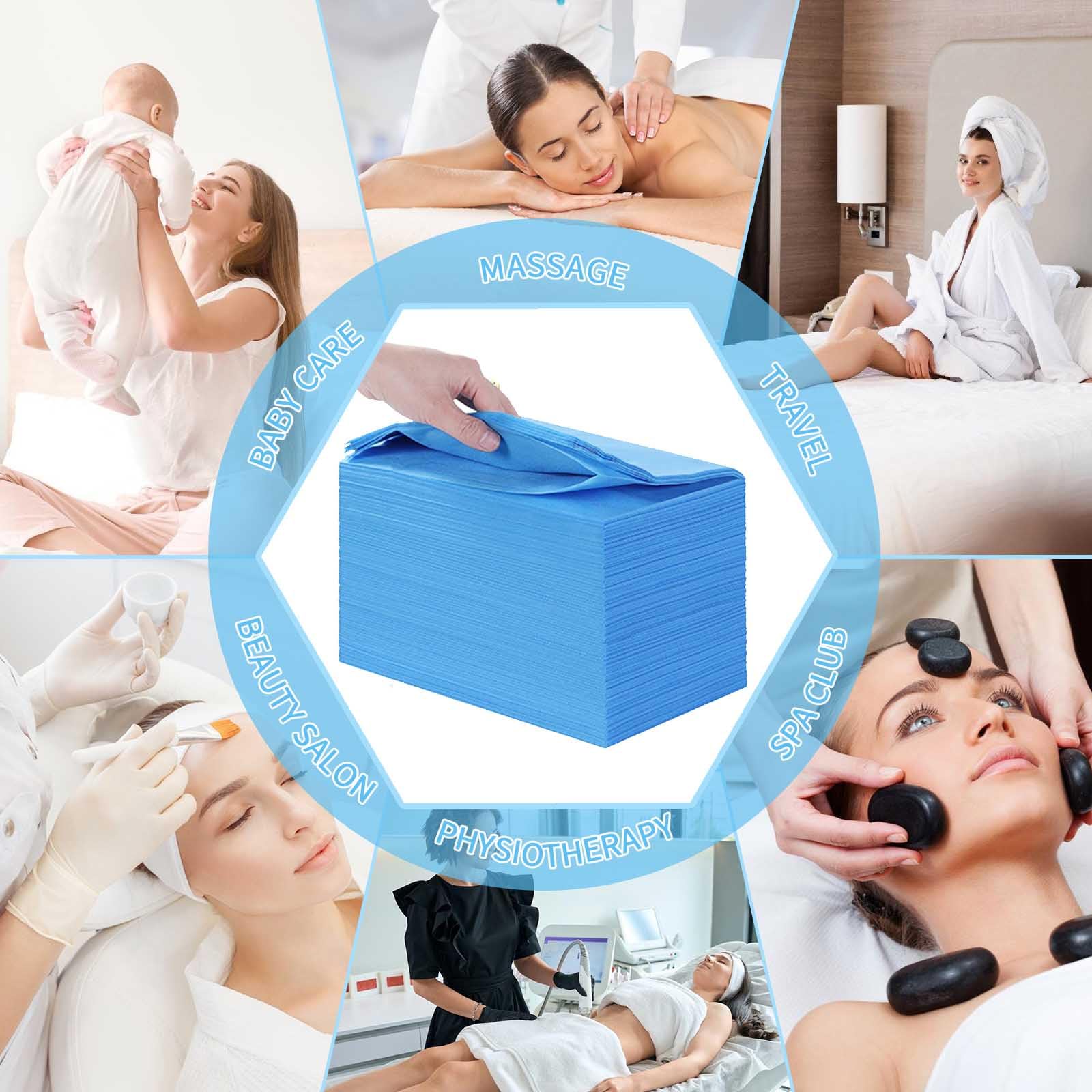 Lot de 50 draps de lit jetables en tissu doux non tissé pour table de massage, spa, massage, hôtels, esthéticienne, 180 x 80 cm (bleu)