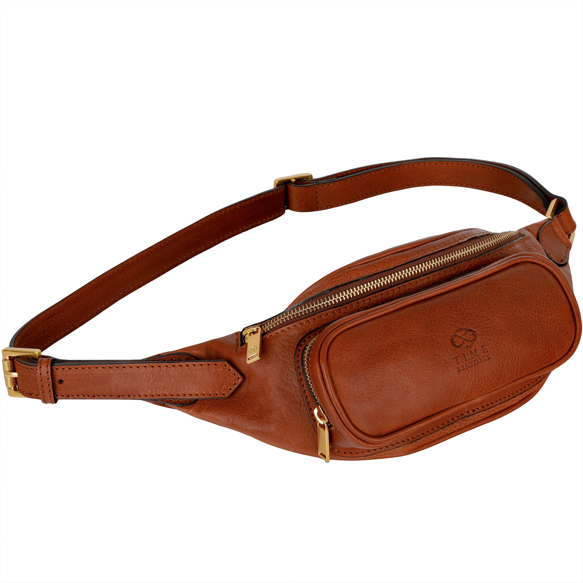 Time Resistance Riñonera de Cuero para Hombre y Mujer - Estilo Vintage con Cuero Auténtico de Vachetta, Hecha a Mano en Italia - Ideal para Llevar Todo lo Que Necesitas, Color Marrón Claro