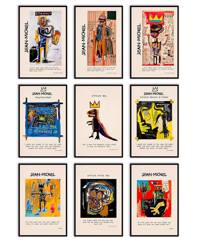 VejiA Set Of 9 Wall Art Graffiti Posters Jean Michel Street Art Picture Abstract Banksy paper wall Decor (Unframed 01, 8x12)