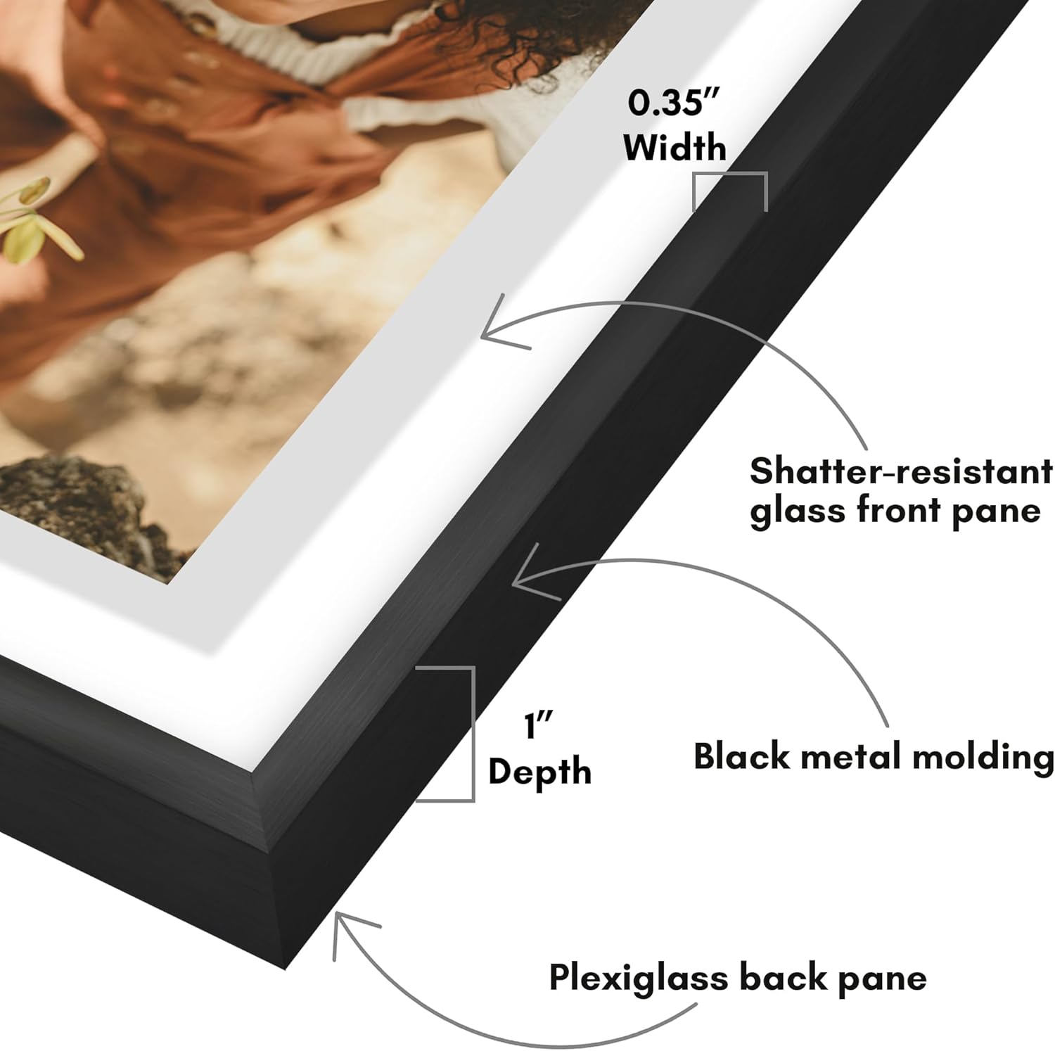 Americanflat アルミニウム製 5x7インチ フローティング写真フレームセット 2インチ ブラック - 5x7インチの写真
