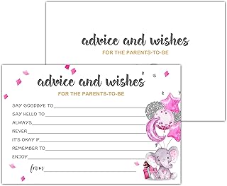 Pink Elephant Advice And Wishes Cards For The Parents-To-Be, Baby Advice Cards For New Parents, Baby Shower Party Game,Decorations Party Supply，25 Cards(bb007-JYK 005)