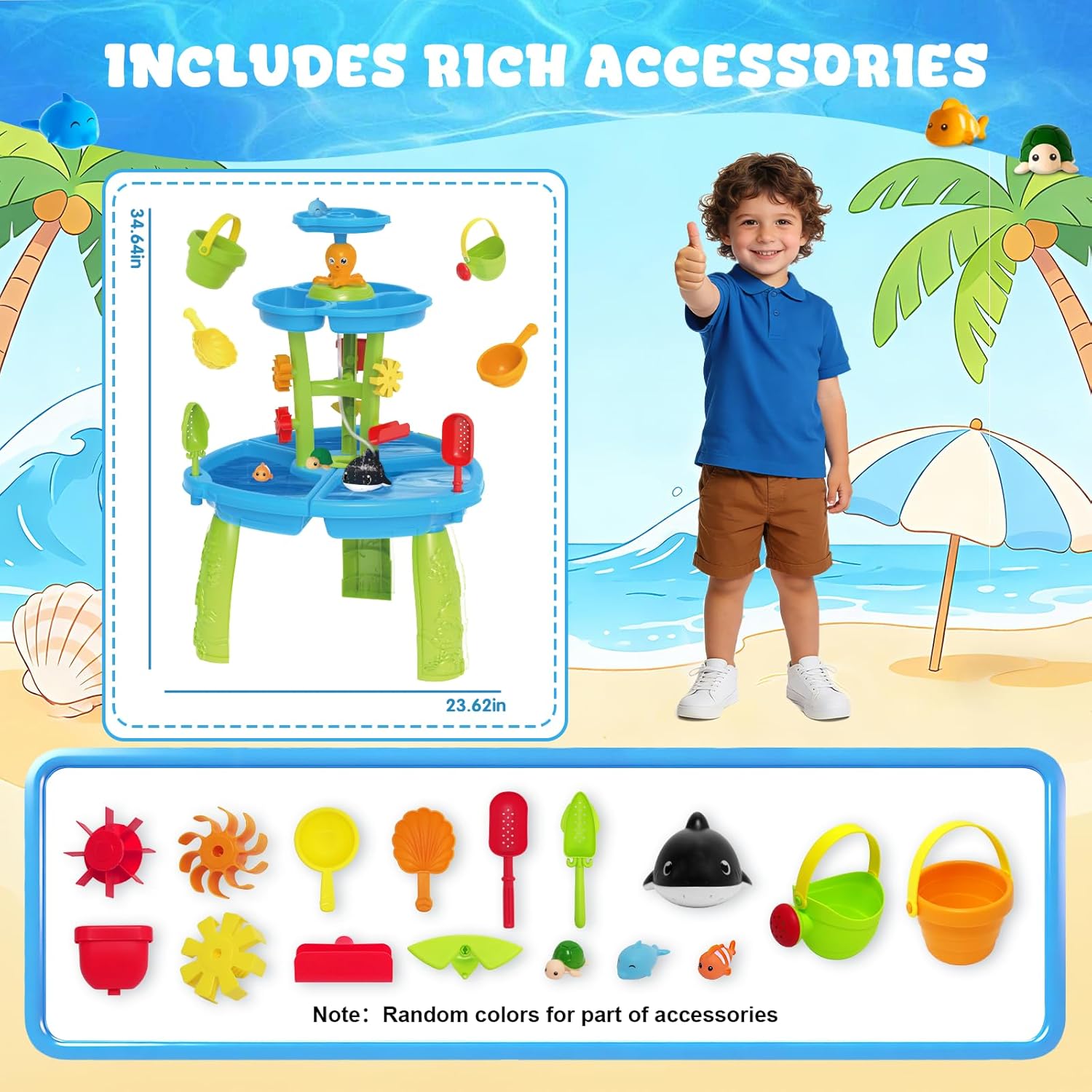 2026 Upgraded Water Table for Toddlers, 3-Tier Water Sand Play Table with Water Pump & Water Toy Accessories, Summer Outdoor Activity Sensory Playset, Outside Water Play Toy for Boys Girls Age 3-5 4-6