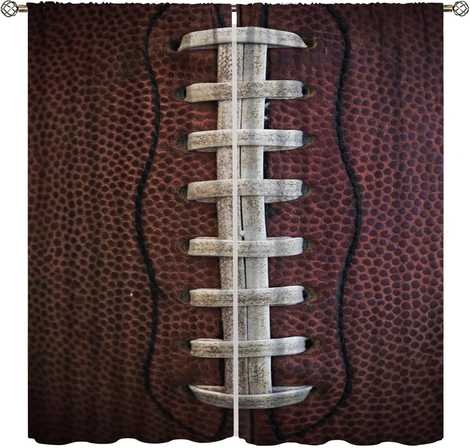 Sports Curtains, American Football Leather Laces Fun Traditional Sport Printed Rod Pocket Blackout Window Treatments for Bedroom Living Room Decor 55" W X 63" L