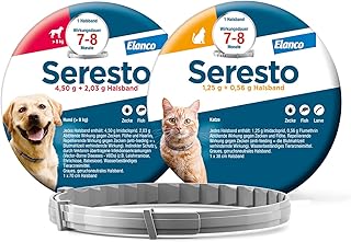Seresto Kombi-Set: 1 Zeckenhalsband für große Hunde ab 8 kg und 1 Zeckenhalsband für Katzen. Bis zu 7 bis 8 Monate wirksamer Schutz gegen Zecken und Flöhe für Ihre Haustiere