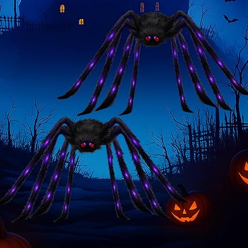 2Pack Upgraded 6.6FT Giant Spiders Halloween Spiders Decorations, 50LED Creepy