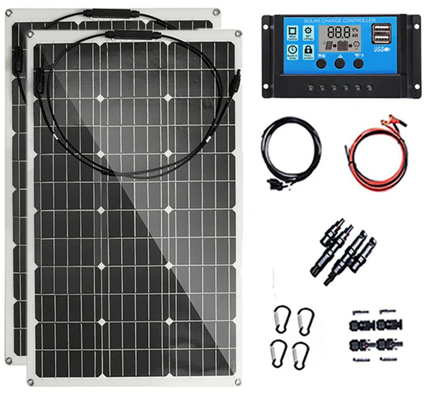 Pannello Solare Flessibile da 600 W 18 V 2 * Kit Sistema di Pannelli solari da 300 W Pannello Solare monocristallino Portatile con Controller e USB per Camper Cabina Camper, Controller 20A