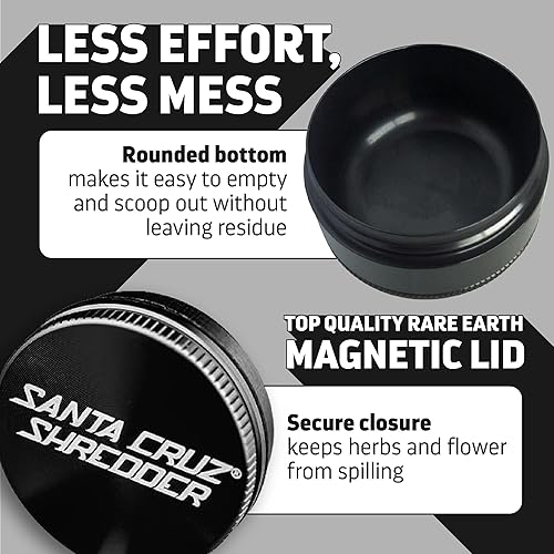Miniatura 4 de Santa Cruz Shredder Molinillo de hierbas de metal con parte superior moleteada para un agarre más fuerte, 3 piezas, grande de 2.7 pulgadas (negro)