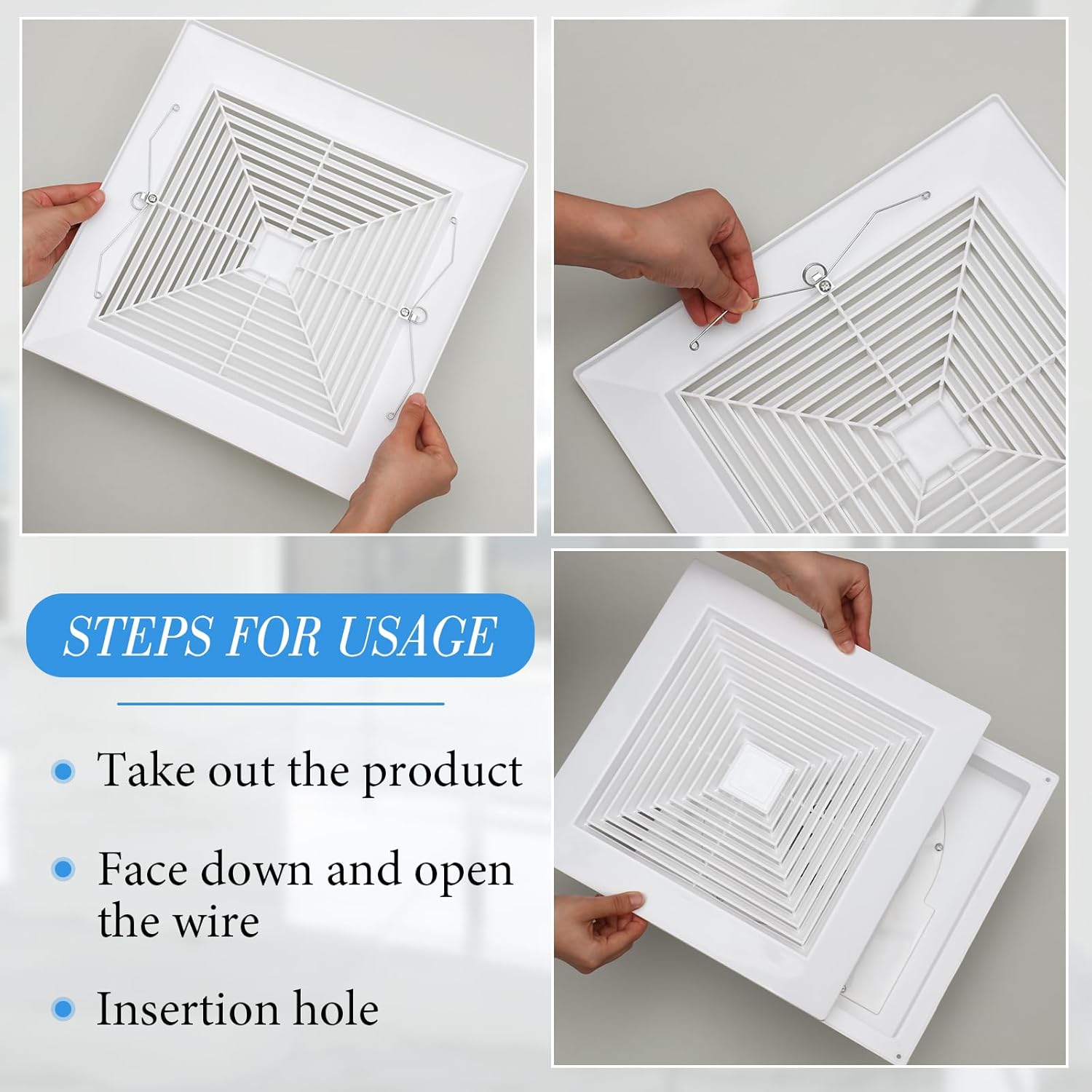 Baquler 2 Pcs 9.6 x 9.6'' Exhaust Bathroom Fan Cover with Springs Square Ceiling or Wall Mounted Ceiling Grill Vent Fan Fits Models 663 670 671 675 688 689 Ventilation Cover Replacement Accessories