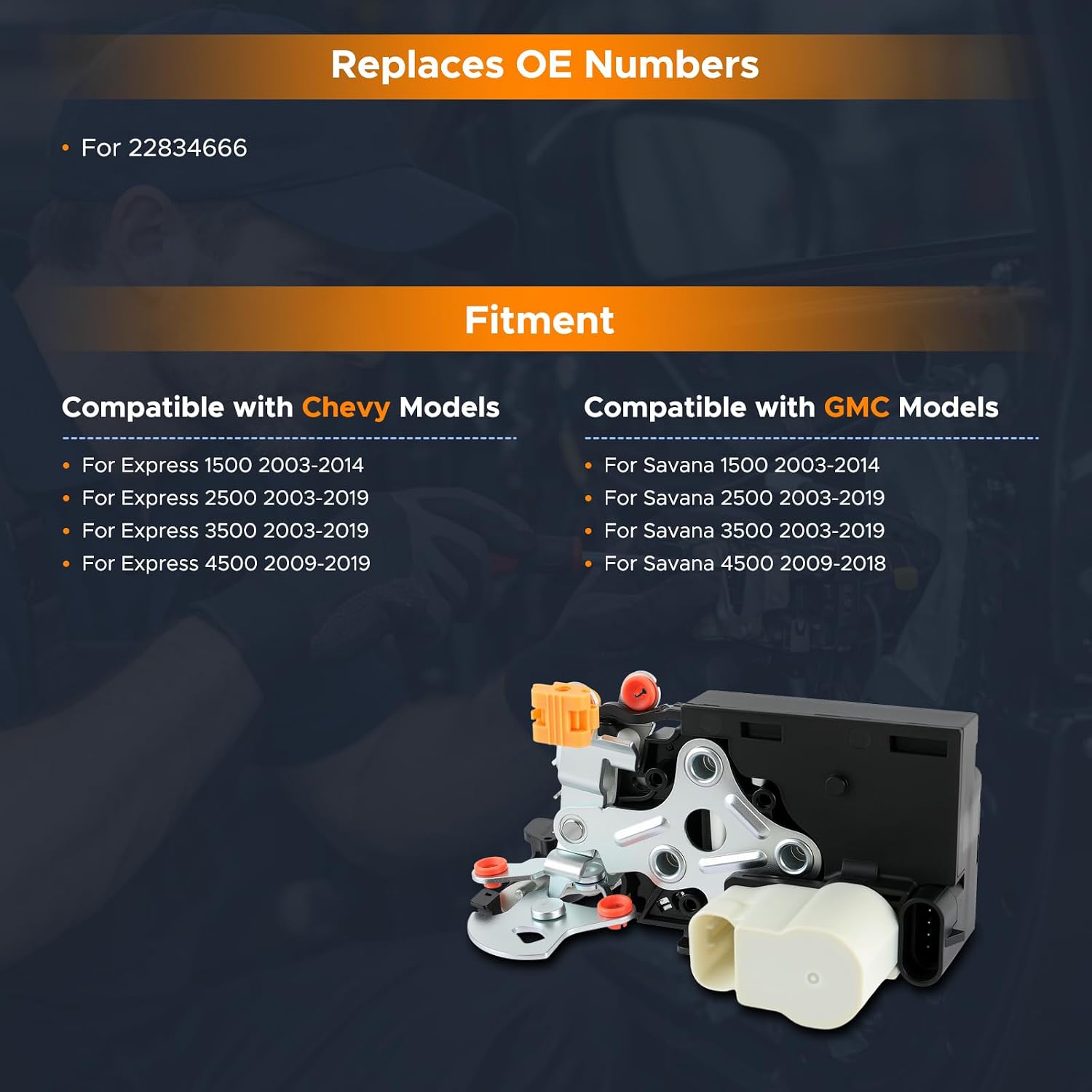 Rear Right Passenger Side Door Lock Actuator Power Fits for Chevy Express 1500 2003-2014, 2500 3500 03-2019, 4500 2009-19, Door Latch for GMC Savana Replaces 22834666