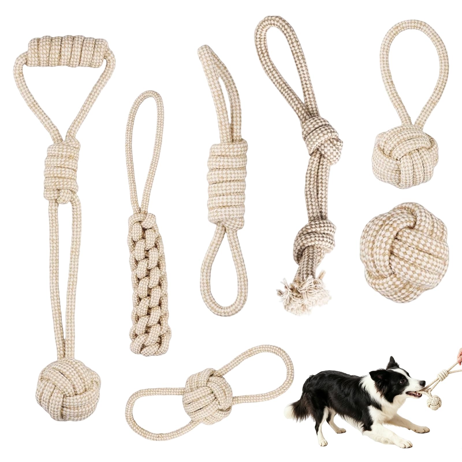 7 Stück Hundespielzeug Seil, Hundespielzeug Set mit Knoten Ball Robustes Kauspielzeug Hund Interaktives Kauen Hundeseil Welpenspielzeug für Welpen Kleine Mittelgroße Große