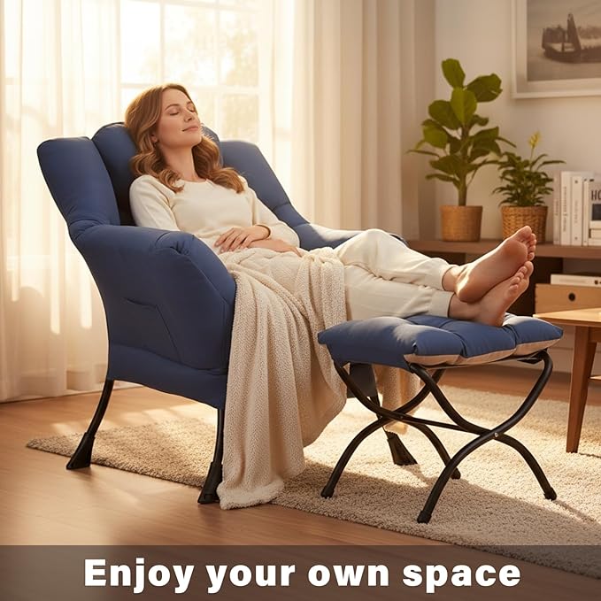 Sillón Lounge Grande con Puf y Bolsillo Lateral, Azul miniatura 3