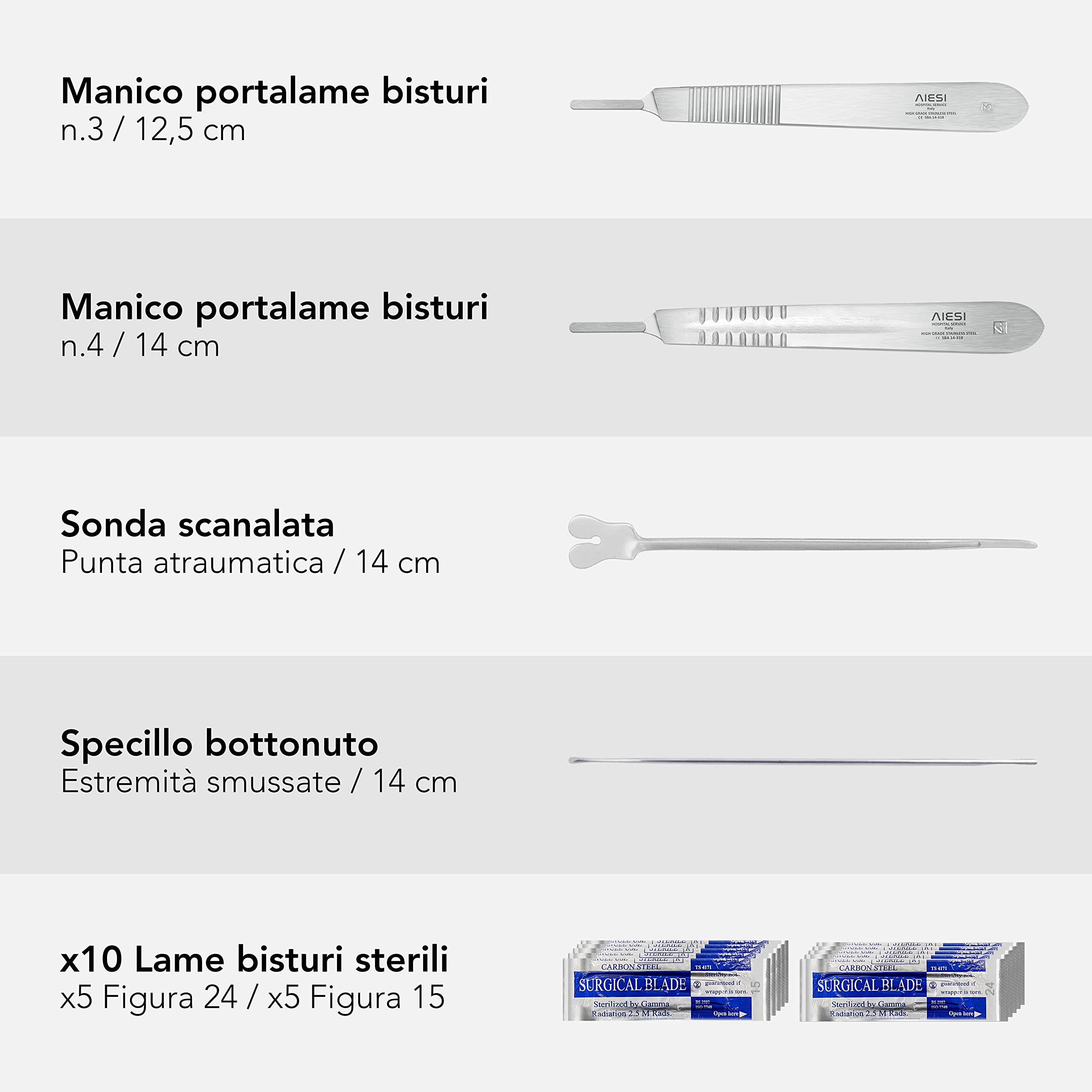 AIESI® Kit de disección con 9 instrumentos quirúrgicos de acero inoxidable y estuche con cremallera DISSECT PRO, Juego de instrumentos, Garantía 24 meses