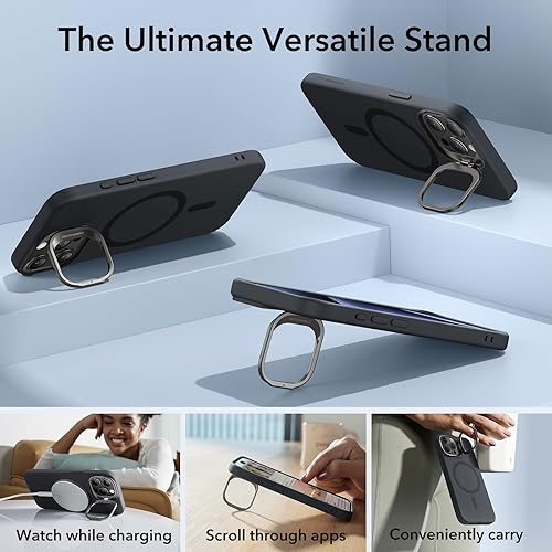 Miniatura 6 de ESR Funda para iPhone 15 Pro Max, funda de silicona MagSafe con soporte, protección de grado militar, soporte integrado para cámara, funda magnética
