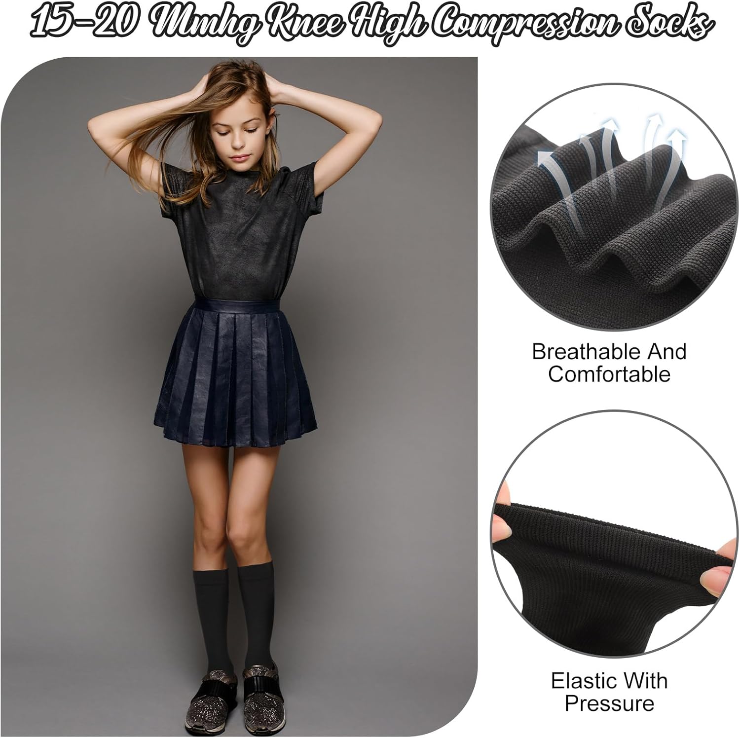 4 Pairs Kids Compression Socks 15-20 mmHg Knee Length Compression Stockings Travel Socks for Kids Childrens - Image 3