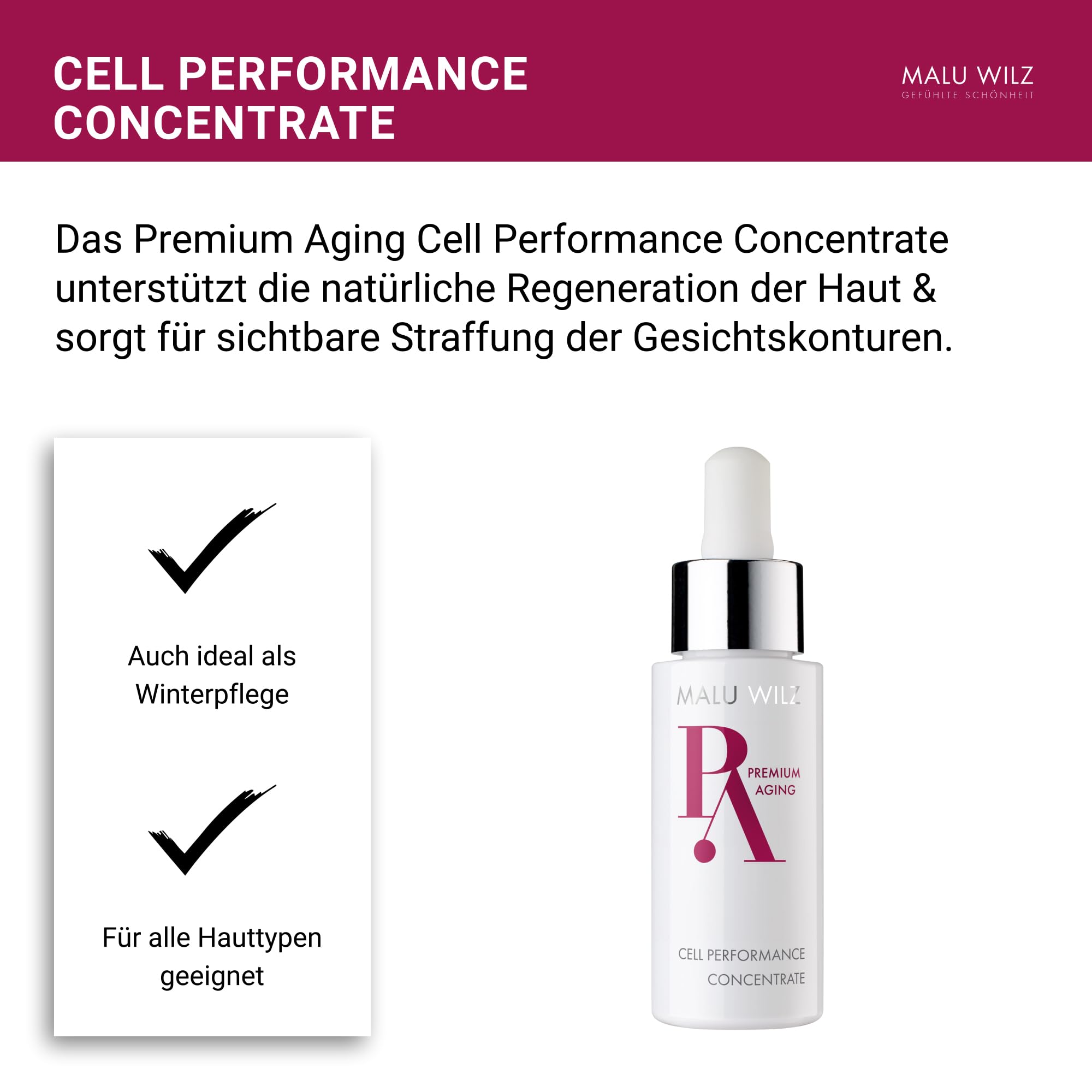 Malu Wilz Premium Aging Cell Performance Concentrate 30ml I Anti Aging Gel Konzentrat I Gründliche Gesichtspflege für die natürliche Hautregeneration