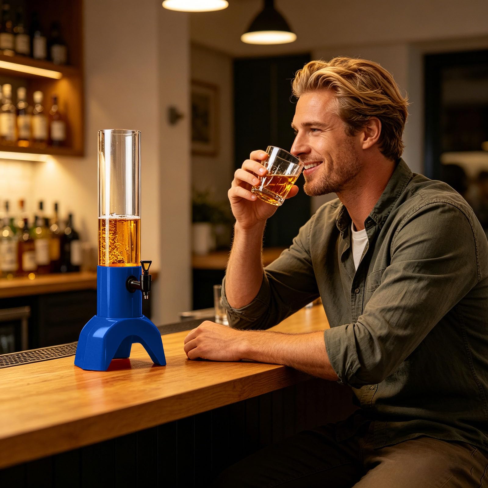 Dispensador de cerveza de plástico con grifo, dispensador de bebidas de 1,5 L para fiestas en casa, bares, incluye soporte y tubo de hielo para licor, jugo, margaritas y más
