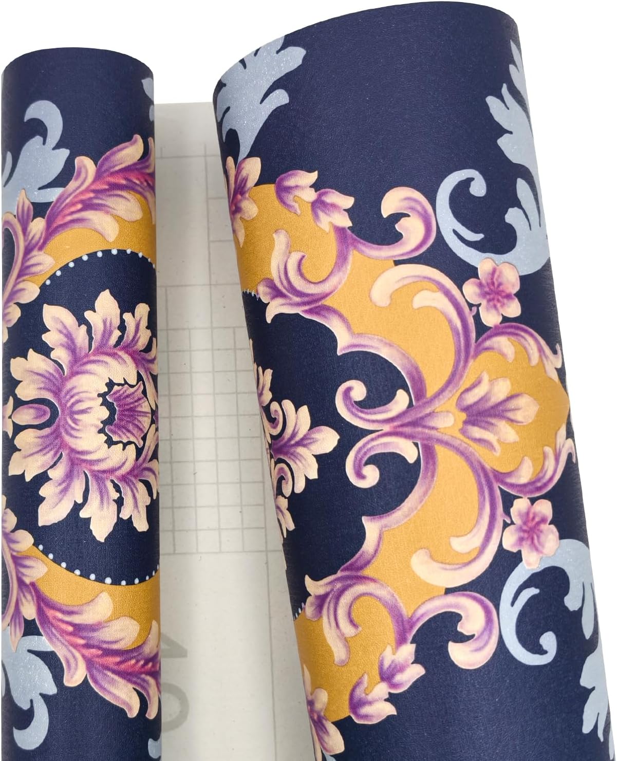 Self Adhesive Shelf Drawer Liner 19.7 feet Roll, Navy Blue Floral Damask,Non-Slip Waterproof PVC, Decor for Furniture Cabinet Wall Surface (M-236.2x17.7 Inch)