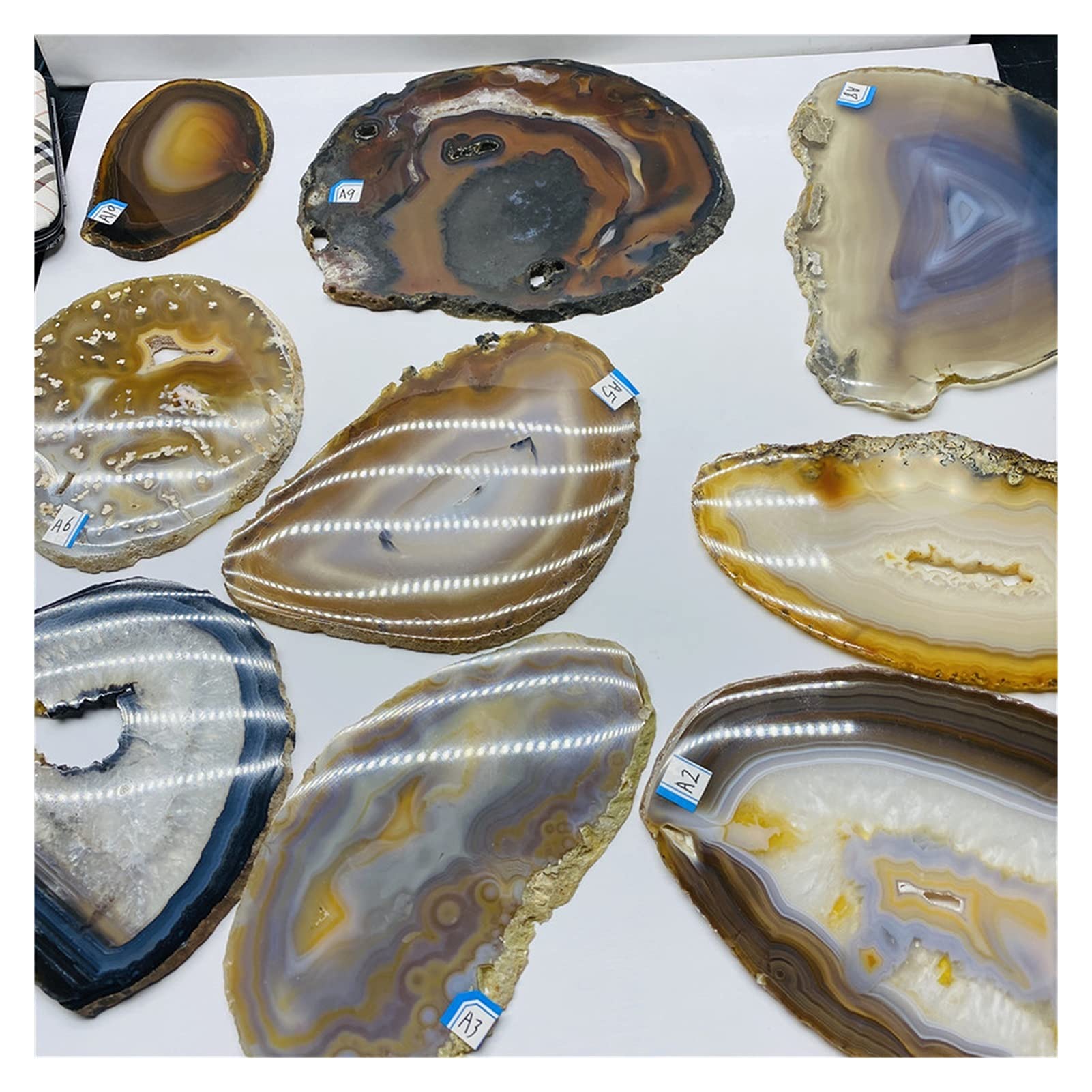 Tranche d'agate brute de cristal naturel : pierre précieuse d'échantillon JCAKES 150-180g