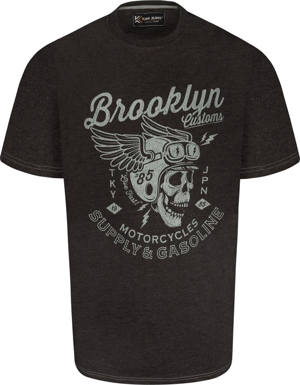 Kam Men's Grey Jeanswear Brooklyn Motorcycle Skull Print Ss T-Shirt - 4XL