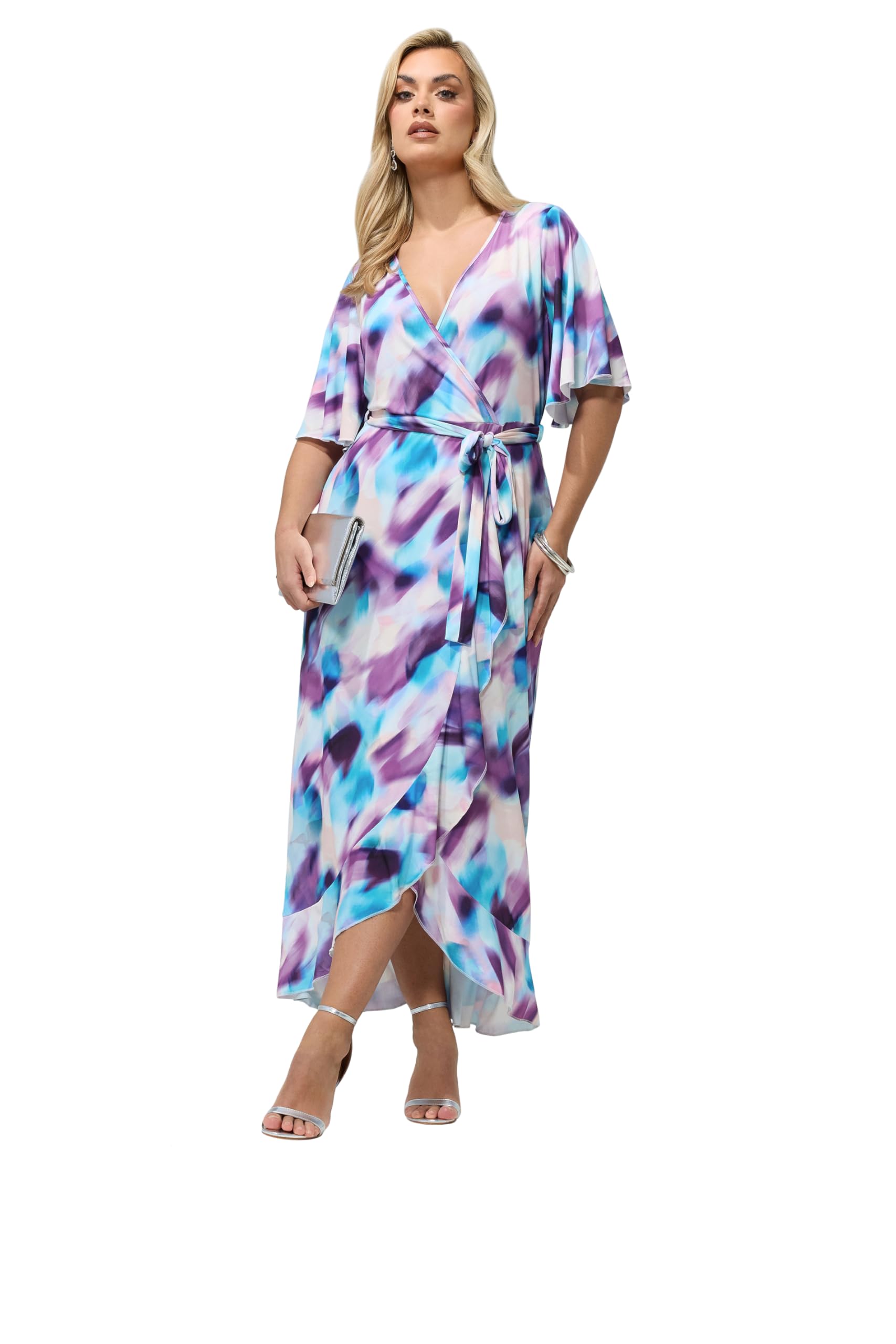 Yours London Curve Blur Ruffle Wrap Dress - Women's - Plus Size Curve Purple