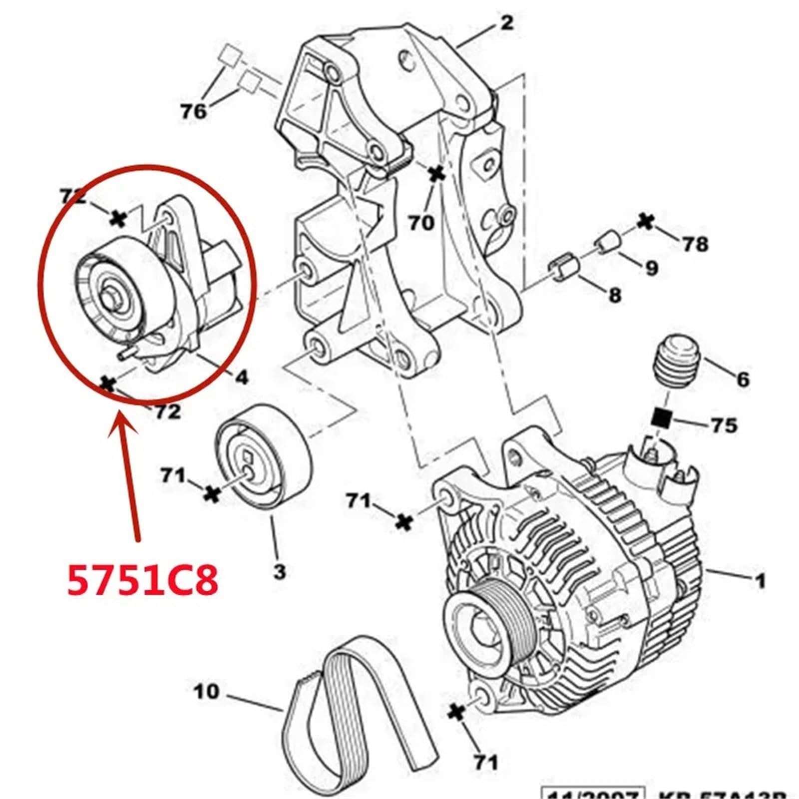 Polea tensora de Correa de distribución para Peugeot 206 207 Bipper Tepe Partner para Citroen C2 Picasso Rodillo Tensor dinámico 5751C8