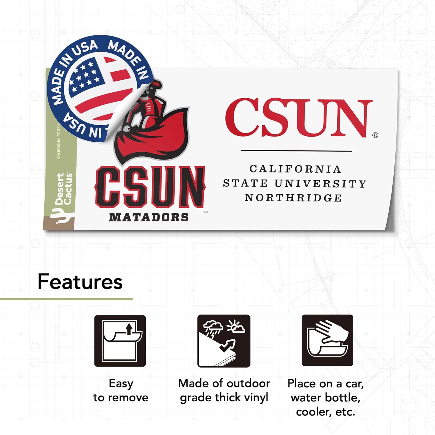 Desert Cactus California State University Northridge Car Accessories Metal License Plate Frame and Sticker for Front or Rear of Car (Sticker Frame Combo - Mascot)