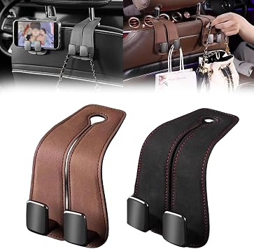 Car Seat Back Double Hook - Suede Hook, Leather Double Hook Car Holder, Upgraded Headrest Hooks, Universal Hidden Multifunctional Headrest Hooks for Car, Home 2Pcs-C