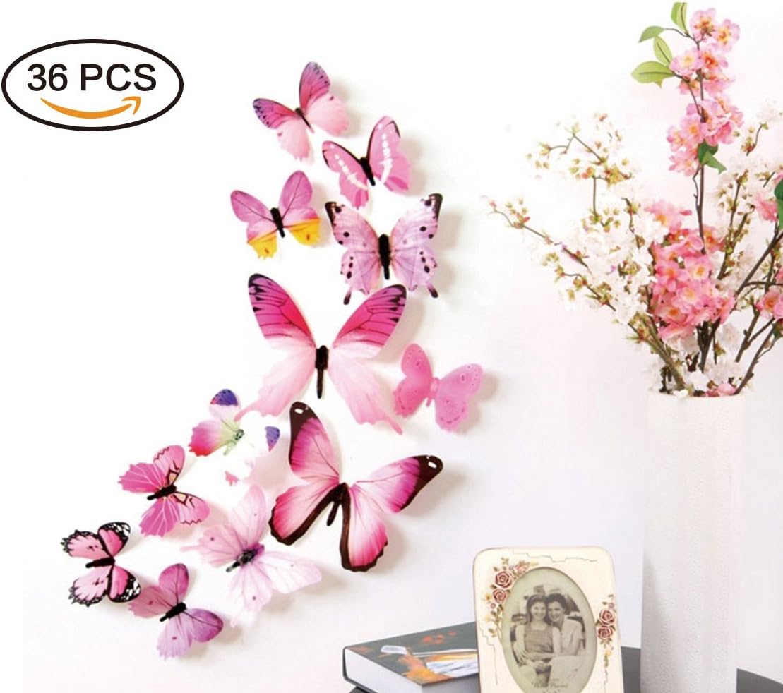 36PCS Butterfly Wall Decals - 3D Butterflies Wall Stickers Removable Mural Decor Wall Stickers Decals Wall Decor Home Decor Kids Room Bedroom Decor Living Room Decor-Blue : Baby