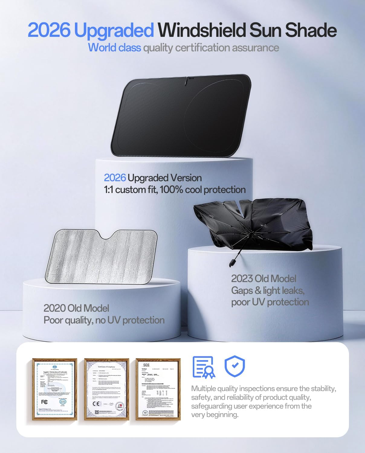 Windshield Sun Shade for Tesla Model Y 2020-2026 (Juniper), 100% UV Block & Heat Insulation, Custom Fit Sunshade, Foldable Car Sunshade with Storage Bag, Protect Interior Accessories