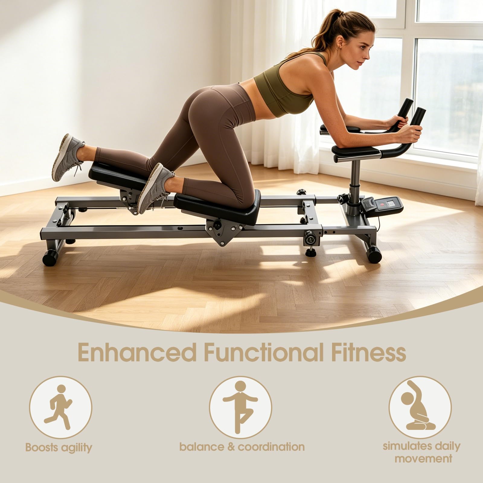Attrezzo multifunzione per esercizi addominali, allungamento lombare regolabile e allenamento per la forza di tutto il corpo, con contatore digitale
