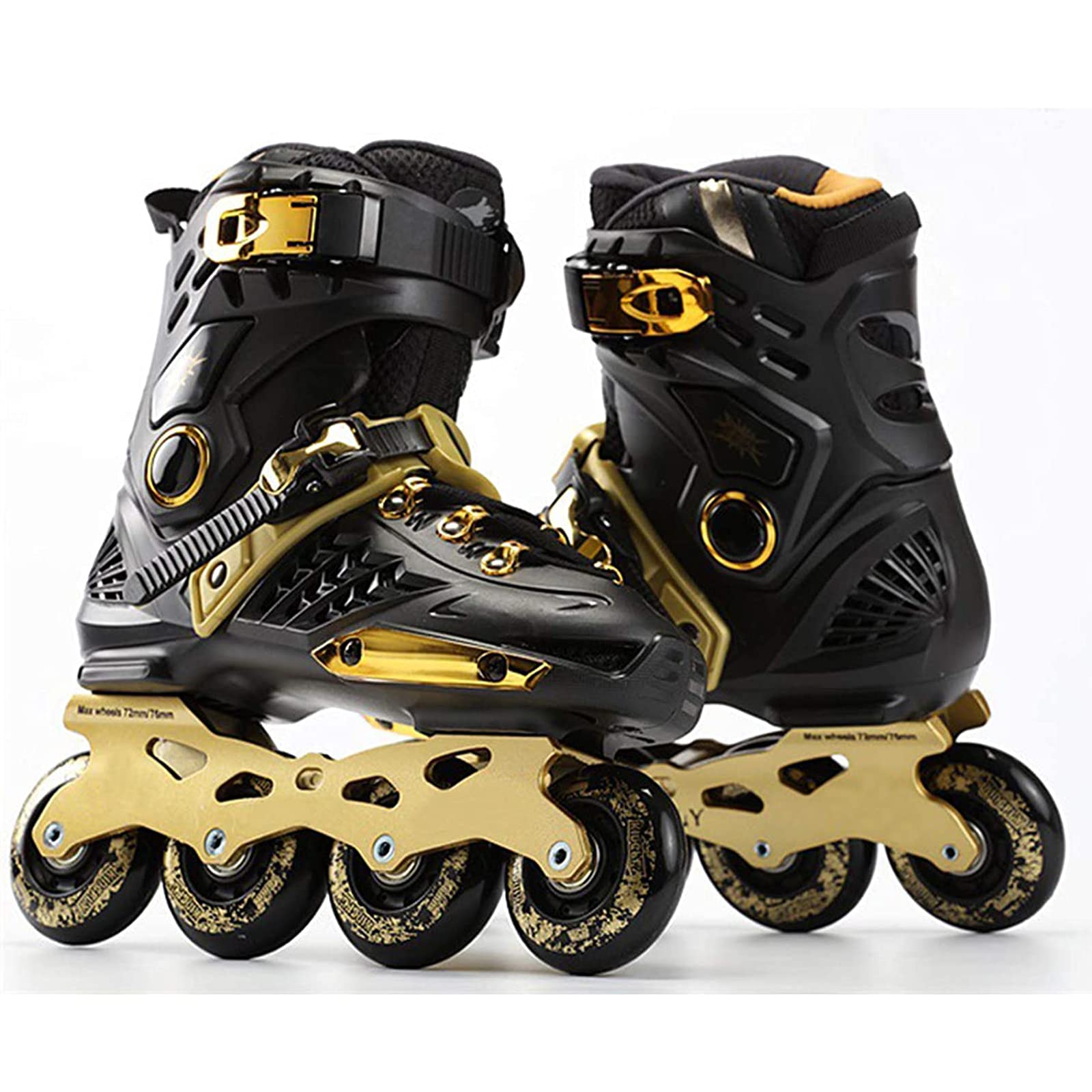 Rollers en Ligne pour Adultes, Patins à roulettes Lumineux avec Roues Lumineuses Complètes, Roller Chaussure de Sports D'extérieur et D'Intérieur pour Hommes Femmes Débutants, Or Noir