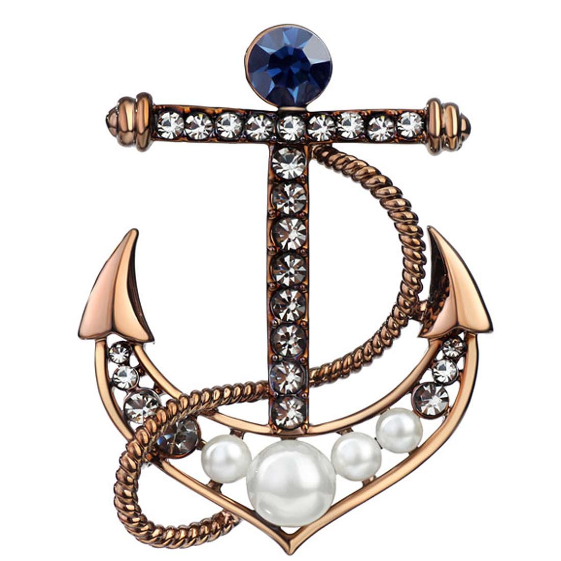 Jewellery Antique Gold Plated Pearl Brooche Pin Auden Rhinestone Anchor Form Fantastic Jewelery Women in Gift Box