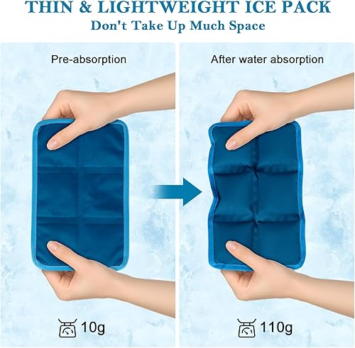 Miniatura 3 de Bolsas de hielo finas para loncheras (paquete de 4), delgadas de 0.7 pulgadas y flexibles, reutilizables activadas por agua, bolsas frías de larga