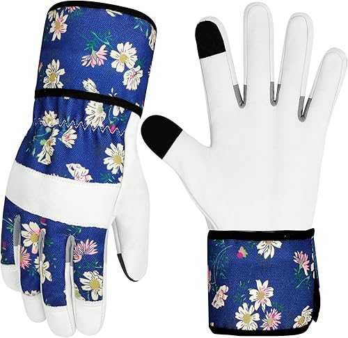 Guantes de jardinería de cuero para mujer, guantes de jardín a prueba de espinas, diseño de pantalla táctil, guantes de trabajo resistentes para el