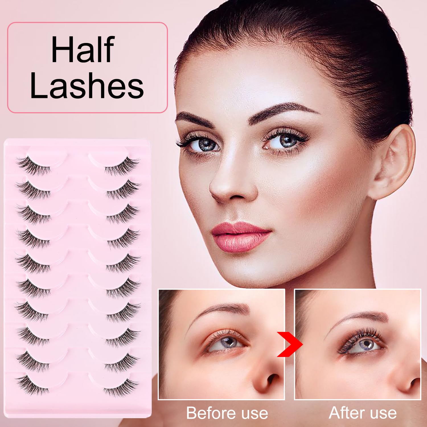 10 Paia Mezze Ciglia Finte, Half Lashes Cat Eye, Finte Naturali Fake Eyelashes Riutilizzabile