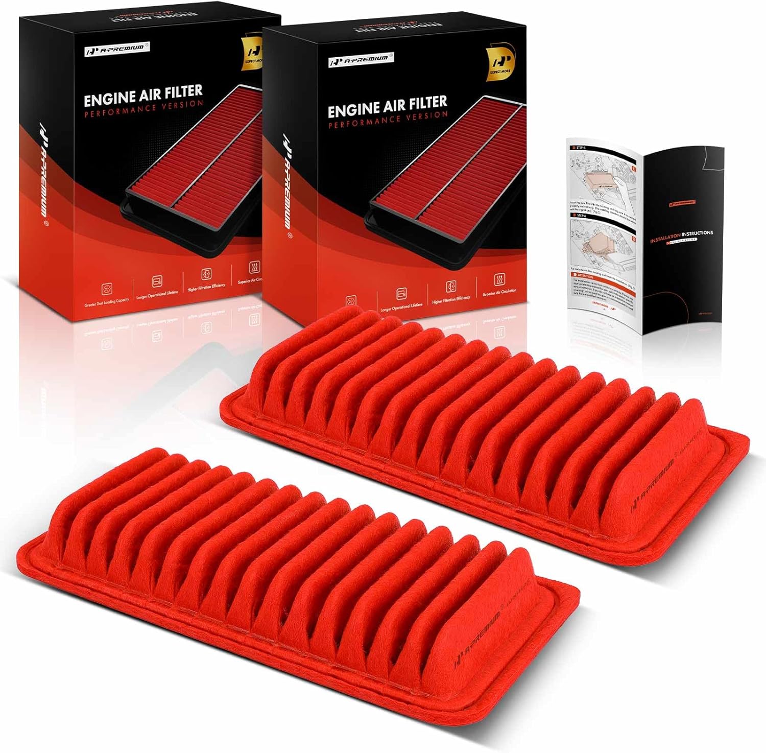 A-Premium 2-PC Pre-oiled Engine Air Filter Compatible with Toyota Corolla Matrix 2003-2008, 86 2017-2020 & Scion tC 2005-2010, FR-S 2013-2016 & Subaru BRZ 2013-2020 & Pontiac Vibe
