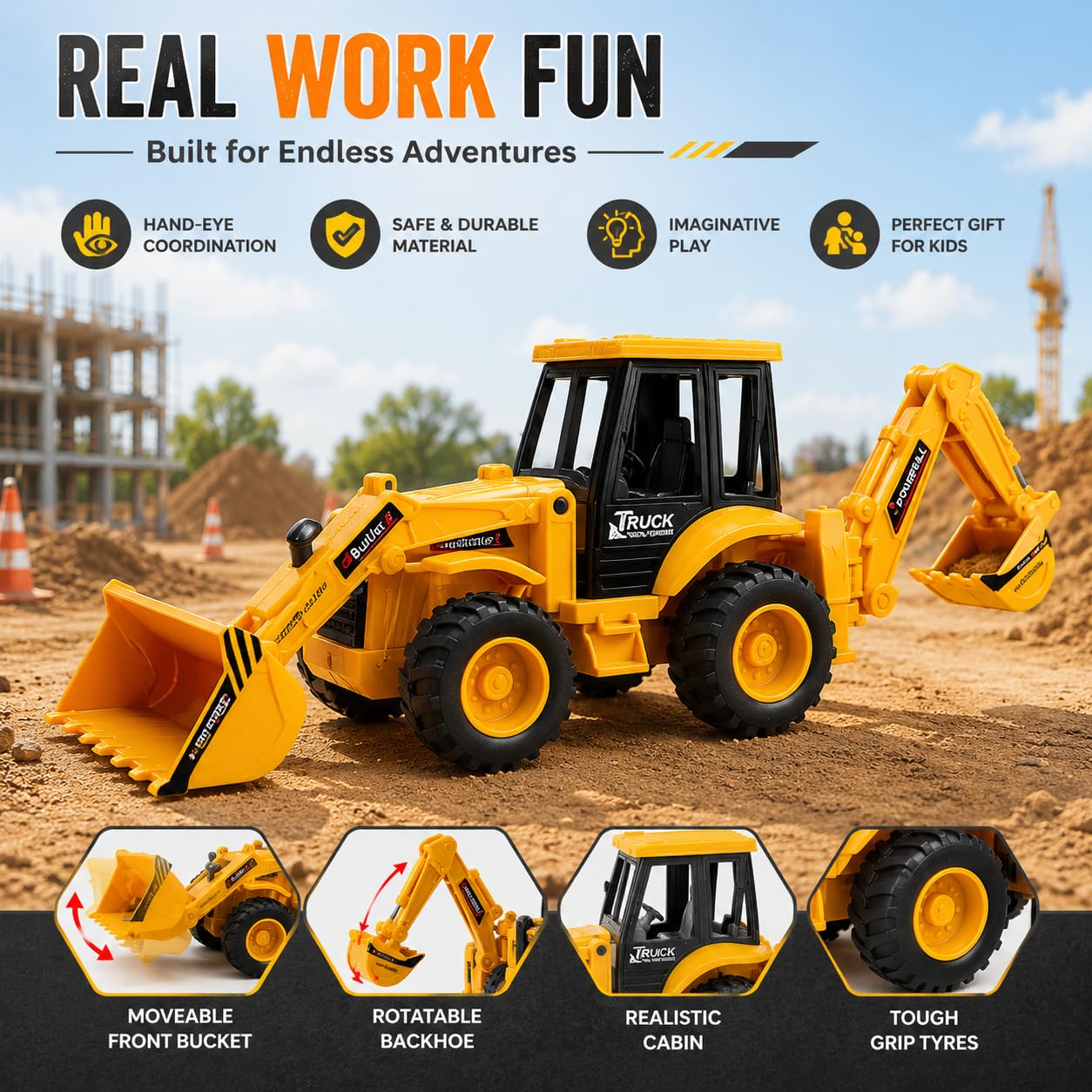 JCB Bulldozer Excavator Toy - Kids Construction Vehicle -2 JCB Bulldozer Excavator Toy - Kids Construction Vehicle -2