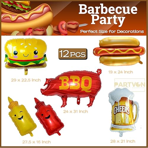 Miniatura 4 de 12 globos de decoración de fiesta de barbacoa, globos de aluminio para barbacoa, picnic, cocina, suministros de fiesta, patio trasero, decoración de