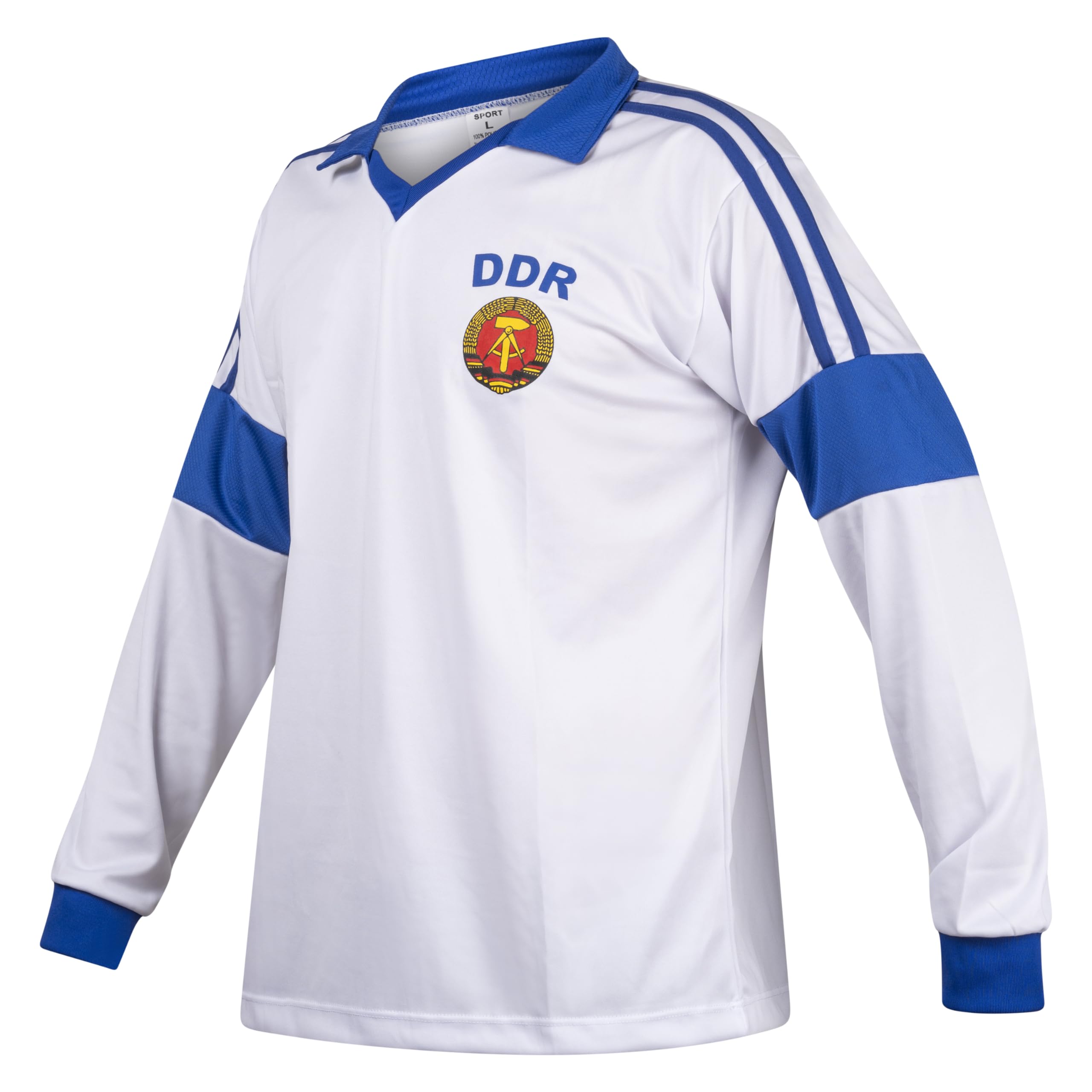 Alemania Oriental DDR Camiseta de Fútbol de Manga Larga Deporte Retro Vintage Blanco y Azul