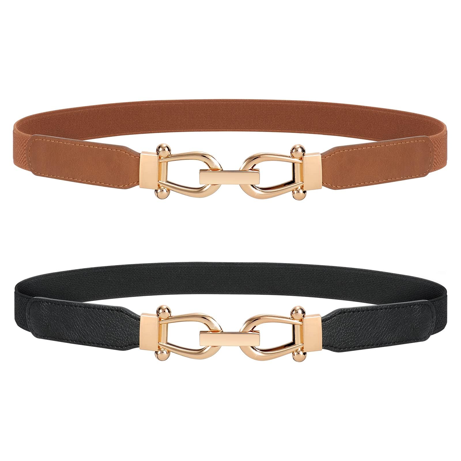 JasGood Skinny Elastischer Taillengürtel Dünner Damen Vintage Gürtel Mode Dehnbarer Gürtel Stretch Taille Gürtel mit Goldener Schnalle