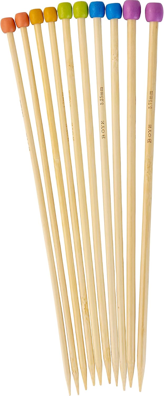 Boye 41-40046 Bamboo Single-Point Knitting Needle Set, US Sizes 6-10, Multicolor, 5 Pairs