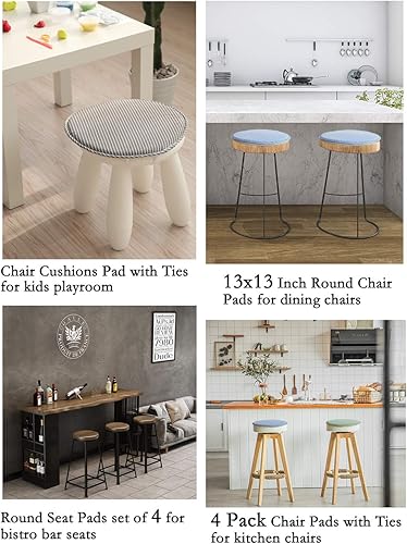 Miniatura 5 de Cojines redondos para sillas de taburete de cocina, comedor, con lazos, paquete de 4 cojines antideslizantes para sillas de taburete alto, asiento