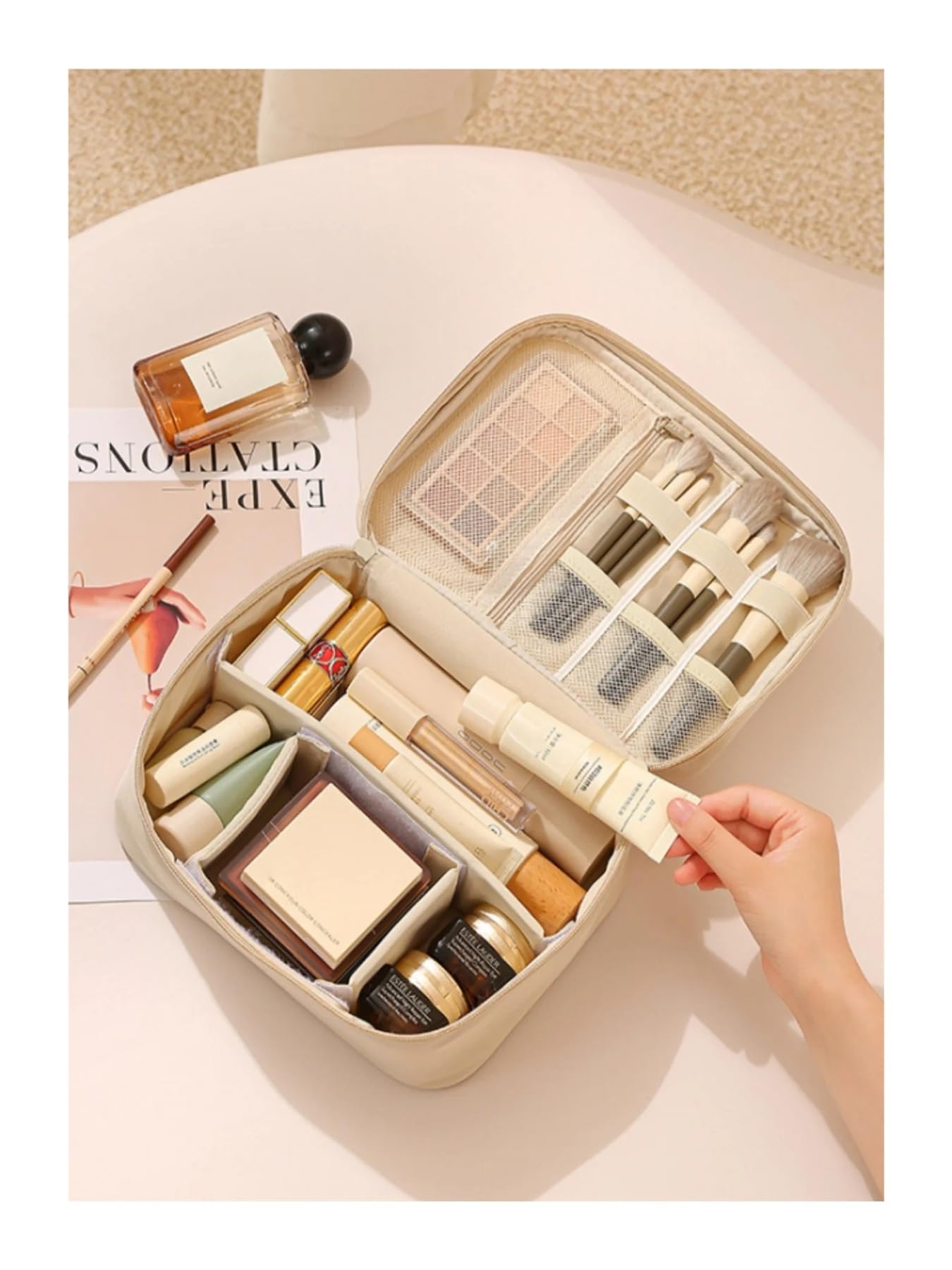 Bolsa de viaje for maquillaje y artículos de tocador de tela Oxford | Bolsa organizadora impermeable for cosméticos, cables, artículos de tocador y artículos diarios.(Black Single-Layer)