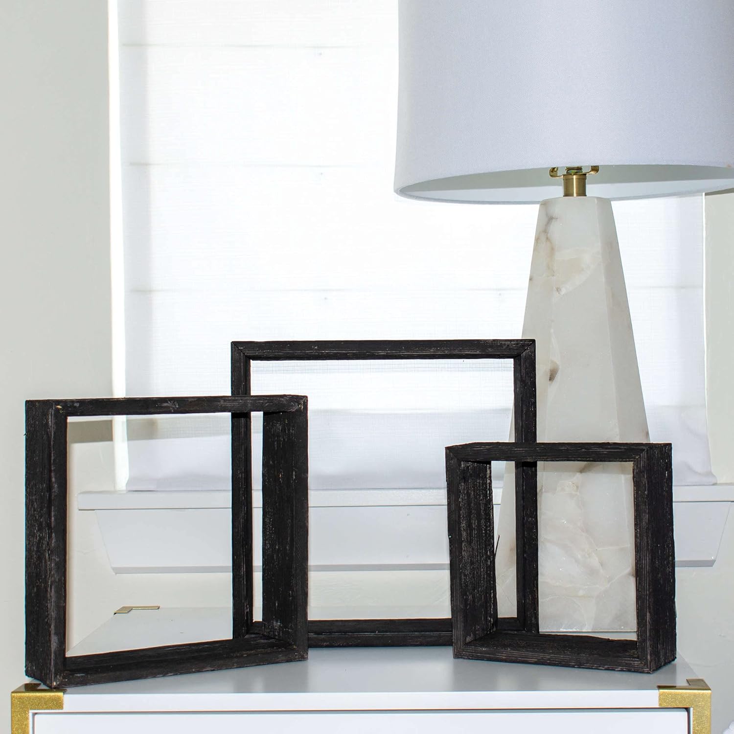 BARNWOODUSA Black Rustic Shelves, Square Floating Wood Shadowbox, Home Decor, Set of 3