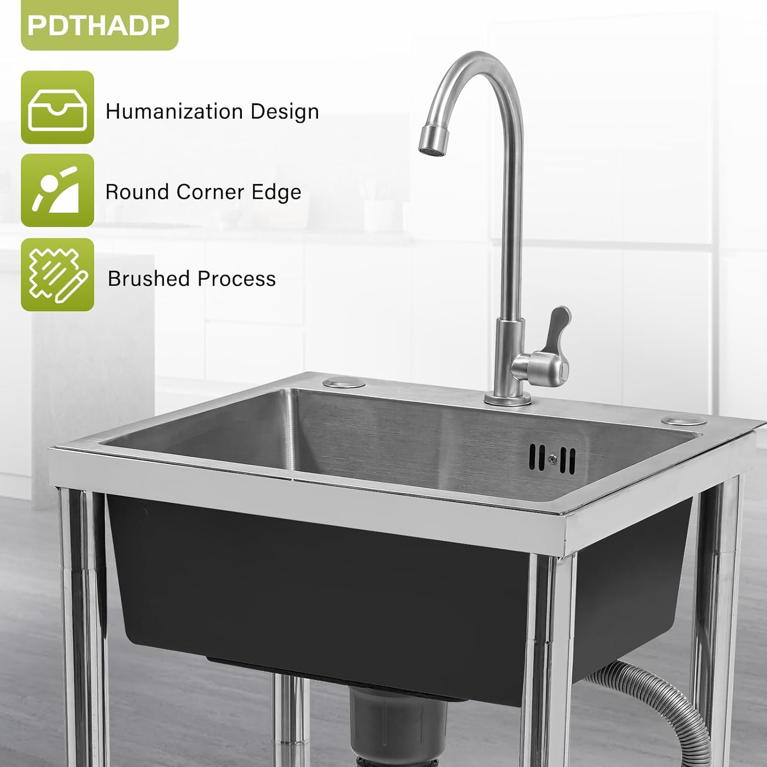 Stainless Steel Utility Sink 17.7" x 16" x 29.5" Single Bowl Commercial Sink 110 Lbs Free Standing Kitchen Sink with 360 ° Rotatable Faucet for Kitchens Bathrooms Garage
