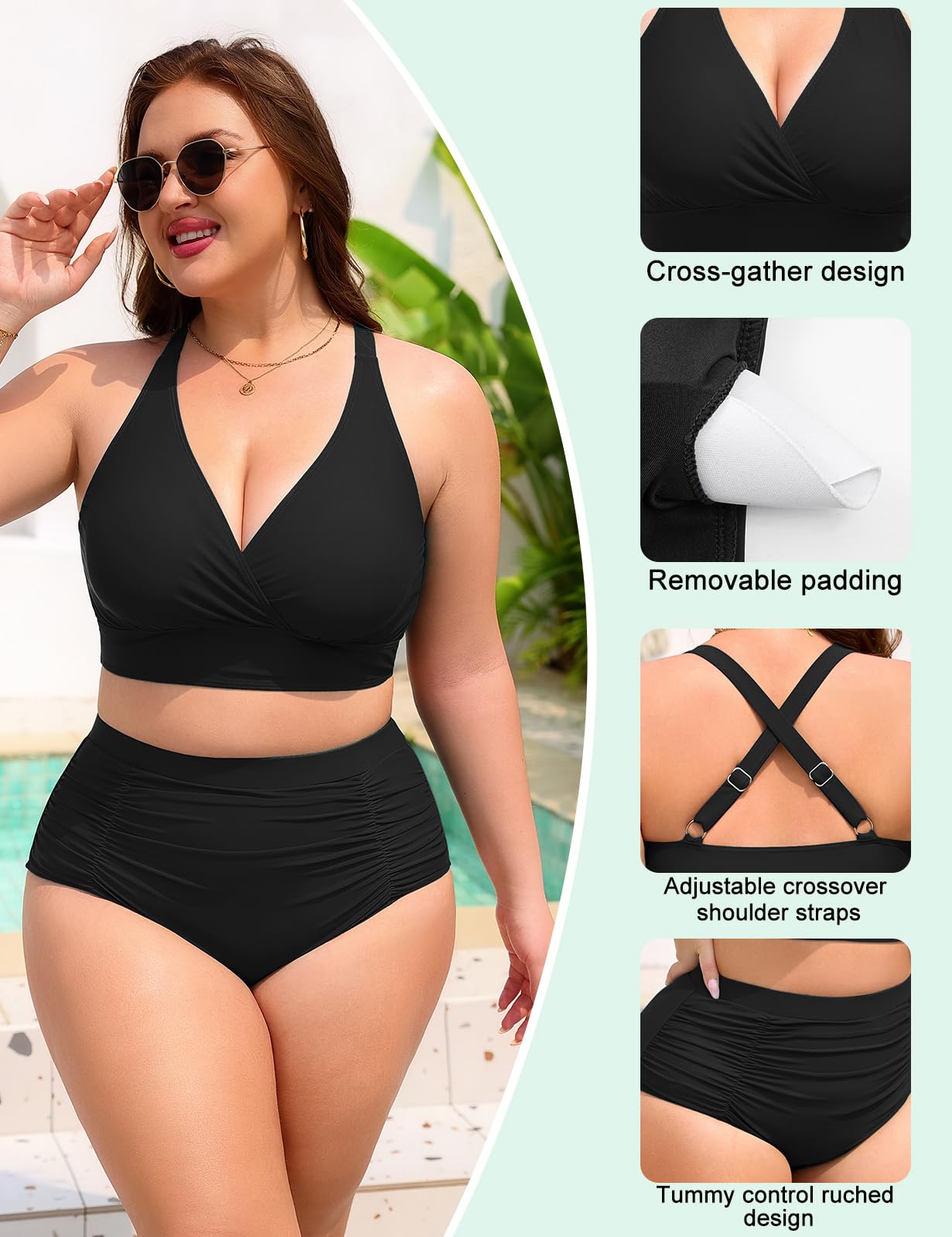 Nadeer Conjunto De Bikini De Talla Grande Reductor Cintura Alta Push Up Mujer Ropa De Playa